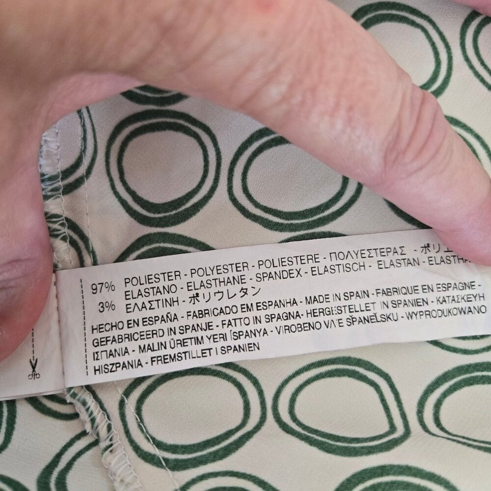 Zara Basic Womens Elastic Waist Dress Draped Neck Circle Print Green/White M - Picture 8 of 8